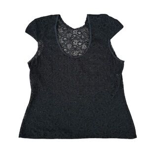 Vintage Vassarette Black Sheer Lace Cap Sleeve Top Size Large